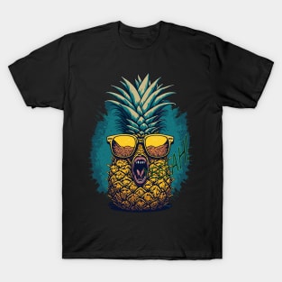 Tropical Yell: The Energetic Pineapple Embracing Summer Fun T-Shirt